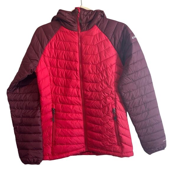 NWOT Columbia Women's Powder Lite Hooded Jacket In Red Size Small - Picture 1 of 8